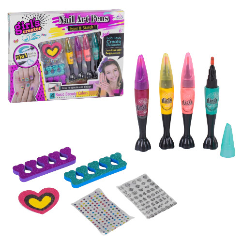 Набір для манікюру дитячий, 4 лаки для нігтів, 1 стрази, 1 наклейки, набір змінних пишучих елементів, пилка для нігтів,, фото 1
