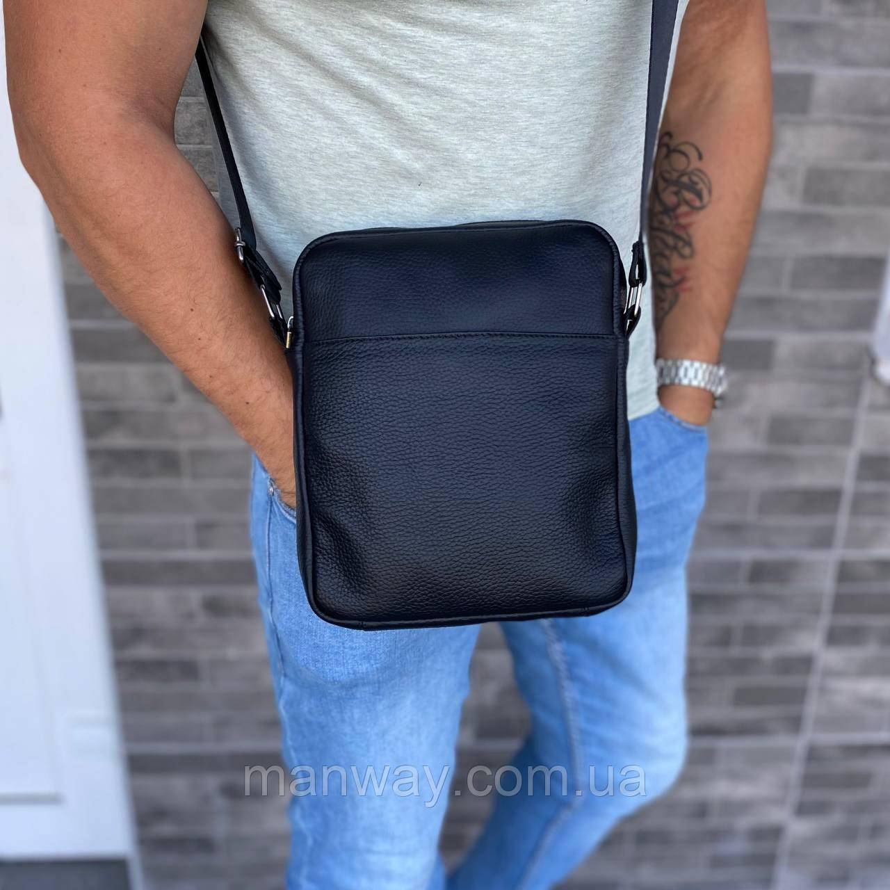 Чоловіча чорна шкіряна сумка через плече London