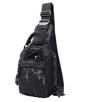 Сумка-рюкзак тактична однолямкова Темний камуфляж ZE0144 Laser.PeremogaUA