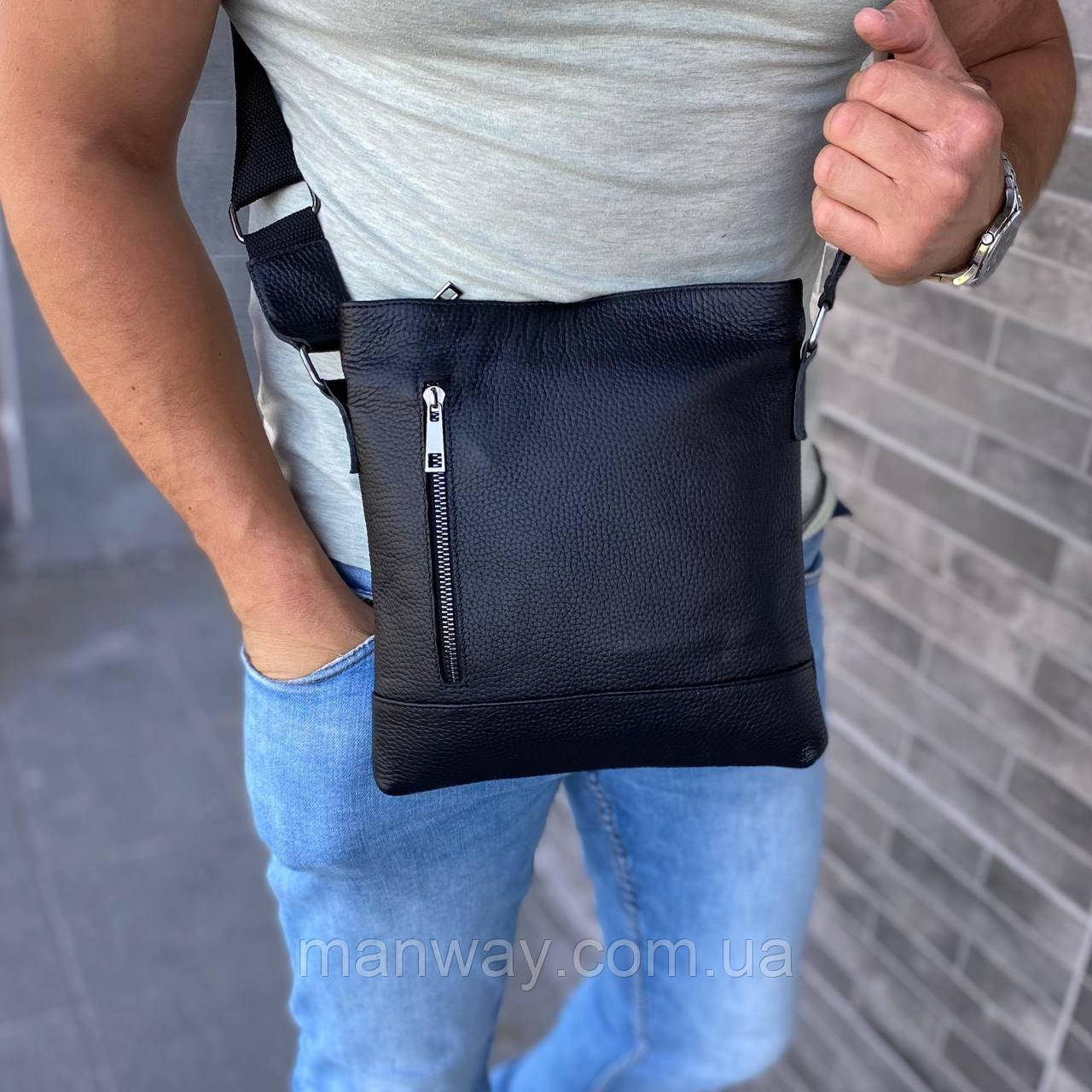 Чоловіча сумка з натуральної шкіри планшет через плече барсетка месенджер