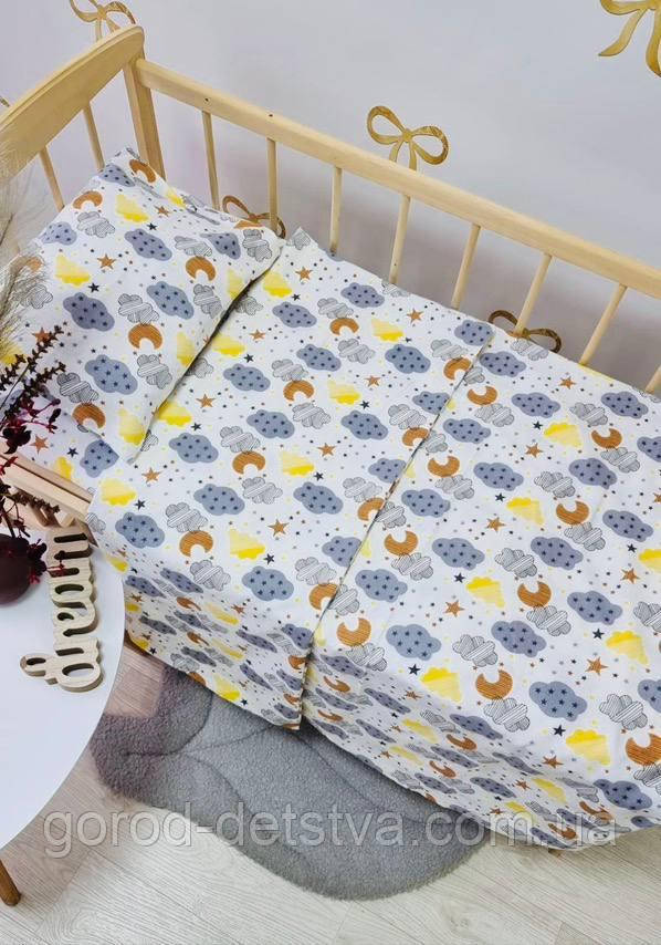 Комплект байкової постільної білизни в дитяче ліжечко 120*60 см наволочка підковдра простирадло Байка, фото 1