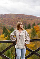 Жіноча лляна вишита сорочка з червоно чорним орнаментом