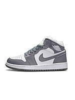 Женские зимние кроссовки Nike Air Jordan 1 High Silver Gray White Fur кроссовки женские найк зима