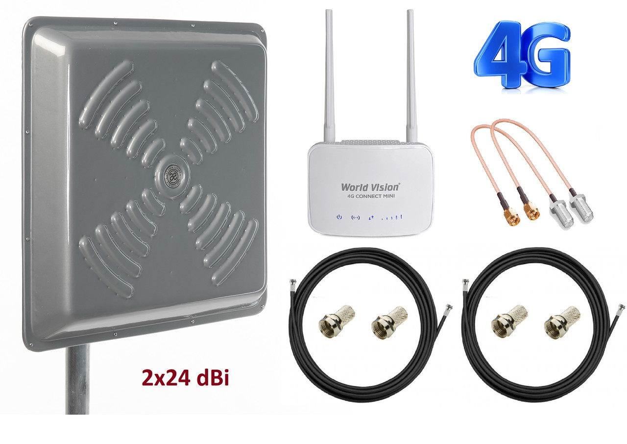 4G Комплект для інтернету Модем World Vision CONNECT MINI + потужна мімоантена 24 дБ
