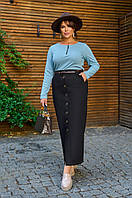 Черная джинсовая юбка с разрезом батал с 46 по 68 размер