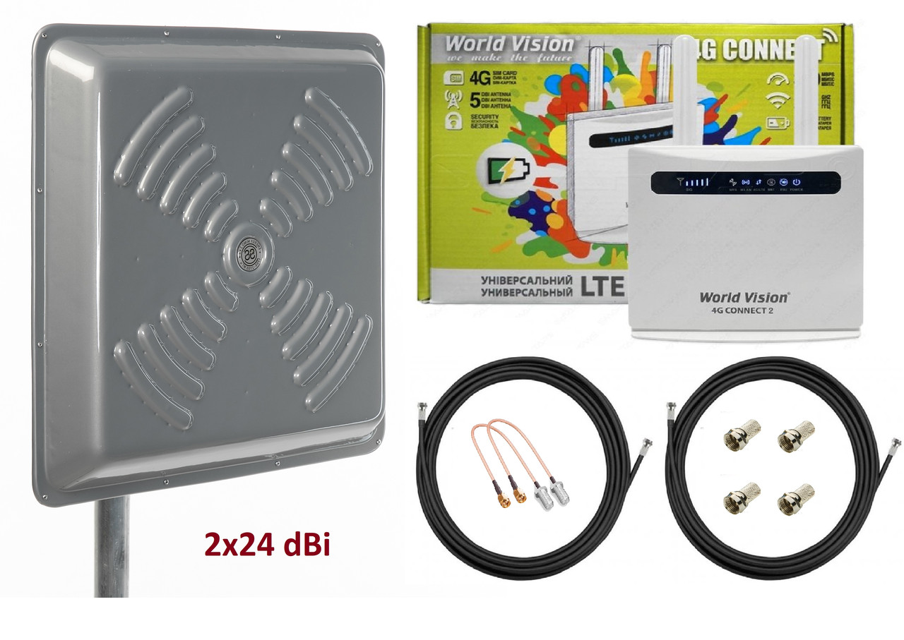 4G Комплект для інтернету Модем 4G LTE WORLD VISION CONNECT 2 + потужна міМО антена 24 дБ
