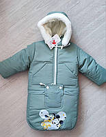 Зимний детский комбинезон-трансформер 3в1 для новорожденного овчине: курточка конверт для ног полукомбинезон