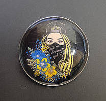 Брошка Finding Значок патріотичний Ukraine дівчинка квіти Жовто-блакитний чорний 3.2 см