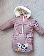 Зимний детский комбинезон-трансформер 3в1 для новорожденного овчине: курточка конверт для ног полукомбинезон