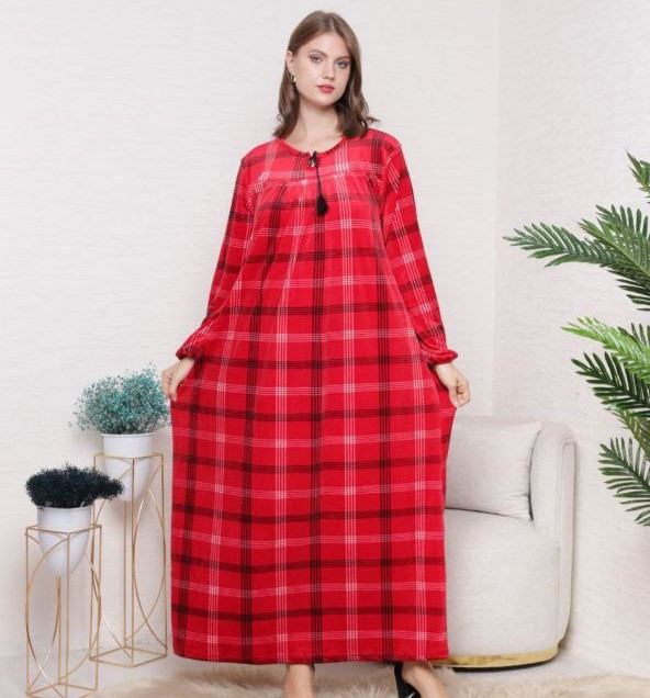 Домашнє довге плаття в підлогу великих розмірів 64-70, велюрове, синє, червоне, сіре Туреччина ТМ Мerve Moda 3XL, Червоний