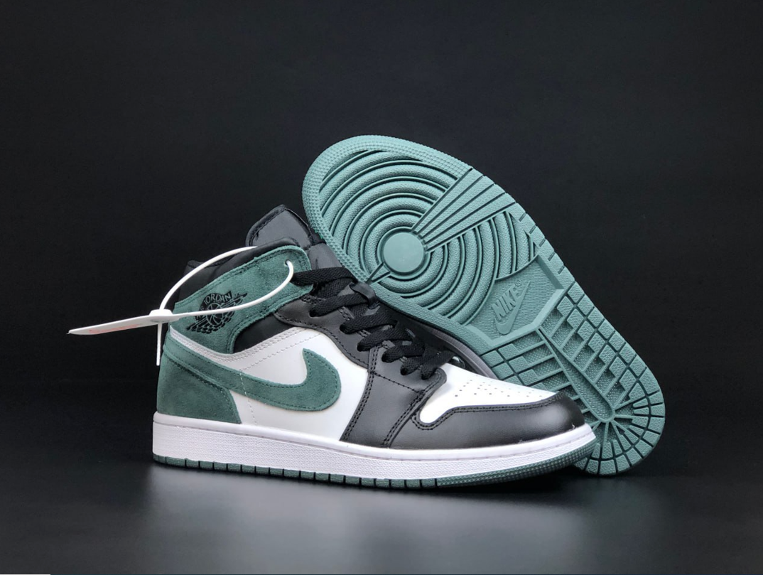 Зимові чоловічі кросівки Nike Air Jordan 1 Winter Winter Fur green black Найк Джордан Ретро з хутром високі чорні зеленим, фото 1