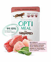 Влажный корм с телятиной, куриным филе и шпинатом для кошек OptiMeal Adult Cats Grain Free Veal 85 г