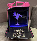 Каністра-бар 10 л у барбі кольорі, Barbie, з підсвічуванням та келихами, винний набір, подарунок дівчині, кумі, дружині, фото 9