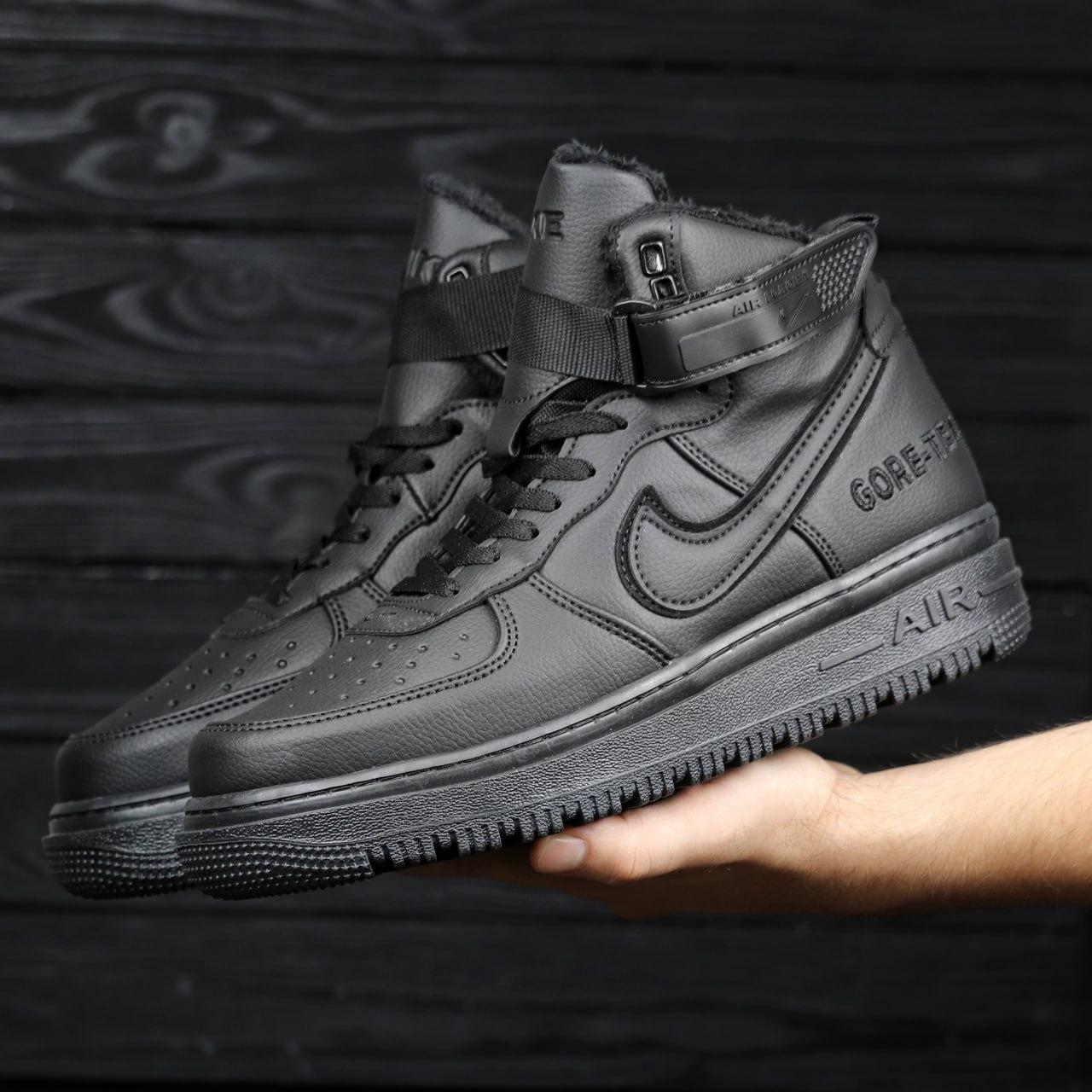 Кросівки зимові Nike Gore Tex Winter Black чоловічі чорні з хутром найк аїр форс шкіряні повсякденні зима, фото 1