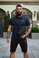 Костюм чоловічий Nike шорти сині, футболка синя + барсетка + кепка (Nike чорне лого) у подарунок гарний