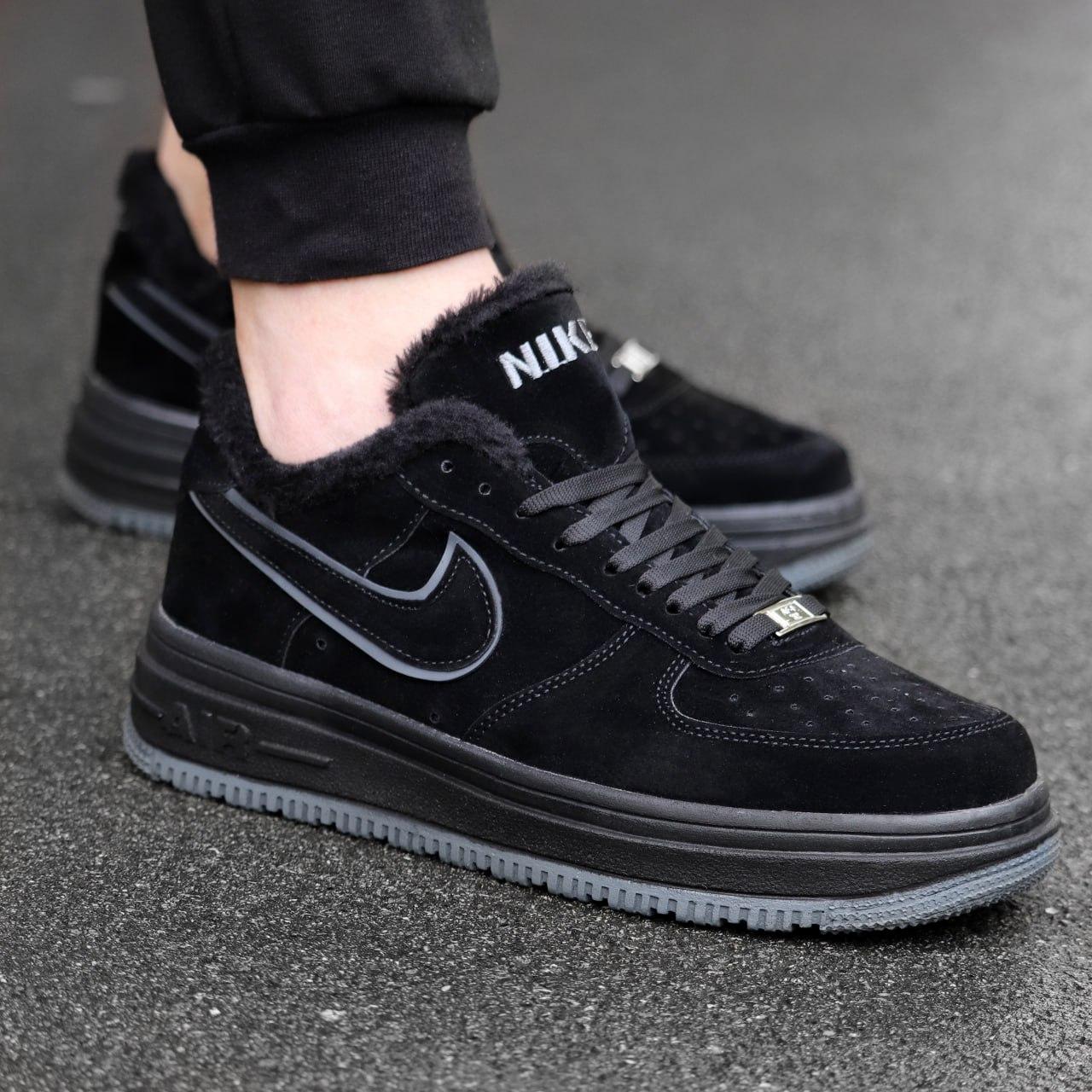 Кросівки зимові Nike Suede Winter Black чоловічі чорні з хутром найк замшеві повсякденні зима, фото 1