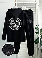 Спортивный костюм зимний Stone Island на флисе | комплект теплый с начесом | худи + Брюки черный