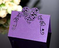 Банкетные карточки для гостей с сердечком 10 штук 9 на 4,5 см фиолетовый