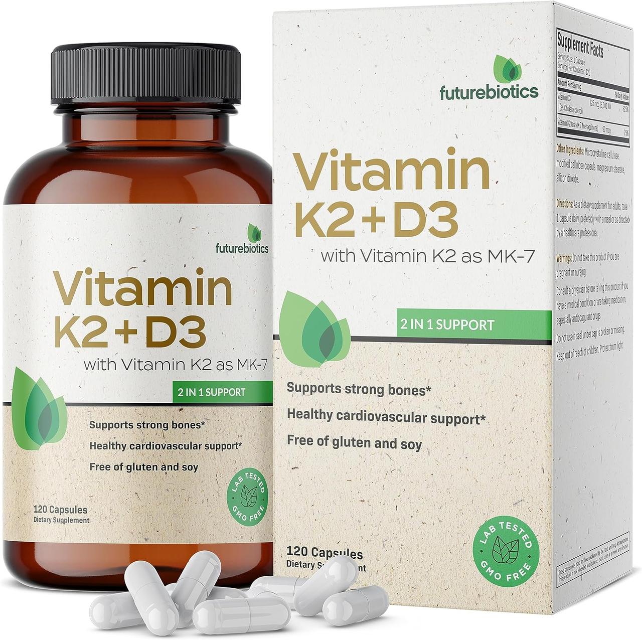 FutureBiotics Vitamin K2 + D3 with Vitamin K2 as MK-7 120 капсул
