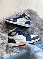 Кроссовки, кеды отличное качество Nike Air Jordan 1 Retro Mid Navy Blue White кроссовки и кеды высокое