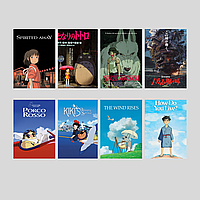 Набор постеров аниме Хаяо Миядзаки / 8 шт / Тоторо, Мононоке, Ходячий замок, Унесённые призраками