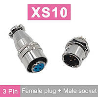 Авіаційний роз'єм XS10-3P, інтерфейсний конектор (штекер +гніздо) 3 контакти
