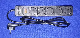 Мережевий фільтр подовжувач переноска 5 гнізд 1.8m BLACK провід 3*0.75мм2 зарядка USB 2шт Optima Base