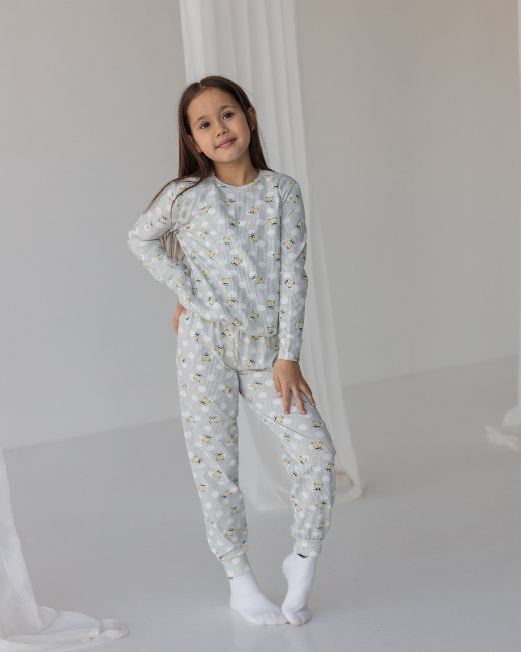 Детская трикотажная пижама для девочки кофта и штаны хлопковая с рисунком цвет серый 3-4, 5-6, 7-8 - фото 2 - id-p2003971087