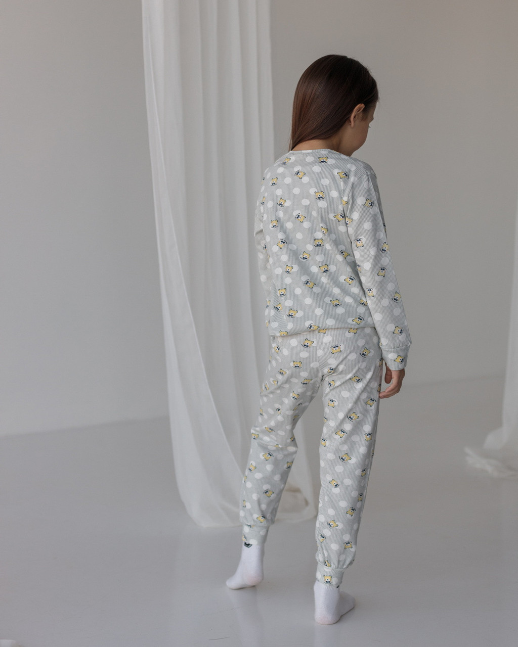 Детская трикотажная пижама для девочки кофта и штаны хлопковая с рисунком цвет серый 3-4, 5-6, 7-8 - фото 3 - id-p2003971087
