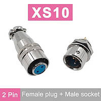 Авіаційний роз'єм XS10-2P, інтерфейсний конектор (штекер +гніздо) 2 контакти