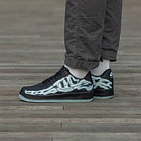 Мужские кроссовки Nike Air Force Low Skeleton QS black (черные) рефлективные демисезонные кроссовки 1438 Найк