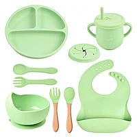 Набор детской силиконовой посуды для кормления 9в1 (Цвет фисташковый Y13)