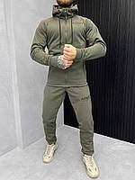 Тактический спортивный костюм Army олива стрейч атлас Мужской комплект кофта с капюшоном + штаны на флисе
