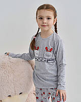 Детская трикотажная пижама для девочки кофта и штаны хлопковая с рисунком цвет серый 3-4, 5-6, 7-8 110-116