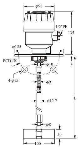 Датчик уровня SE130 Штанга 650-1000мм 220VAC, фото 3