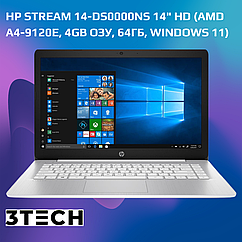 Ноутбук HP Stream 14-ds0000ns 14" HD (AMD A4-9120e, 4GB ОЗУ, 64GB, Windows 11)