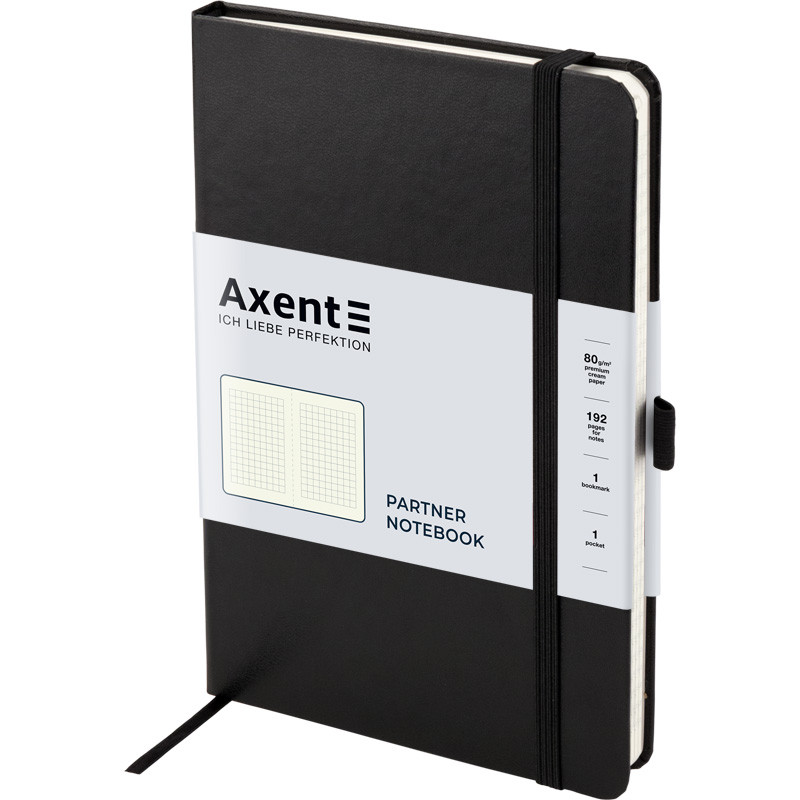 Блокнот А5 96 аркушів у клітинку Axent Partner 125 х 195 чорний 8201