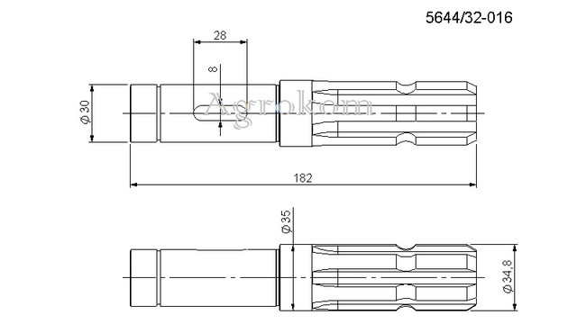 Вал шлицевой переднего редуктора под кардан на 6 шлицов комбайна Anna Z644 – 564432016, 5644320160. 