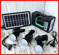Солнечная зарядная система GDLITE GD-10 + Солнечная Панель + фонарь + power bank + 3 лампы + радио