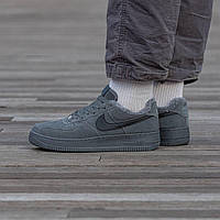 Мужские кроссовки Nike Air Force Grey Fur (серые) зимние спортивные стильные кроссы 1545 Найк