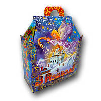 Новогодняя подарочная картонная упаковка для конфет на 1000-1200 грамм "С Рождеством" №201