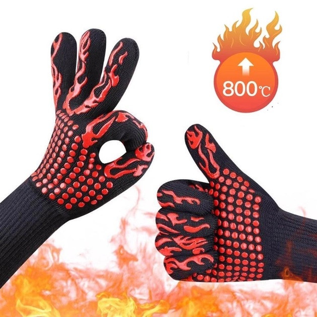 Термостійкі/вогнеупорні рукавички до 800 °C для барбекю BBQ Gloves чорні