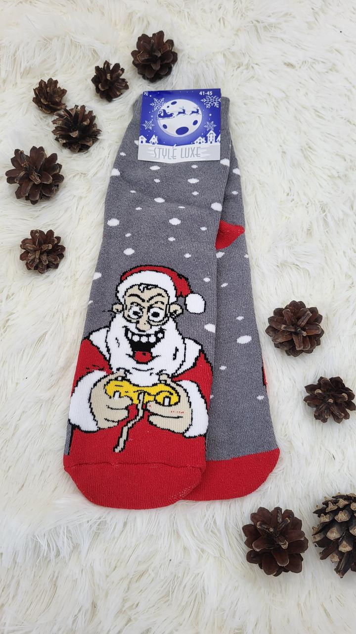 Теплі Чоловічі новорічні шкарпетки Санта ігроман, різні кольори 41-45
