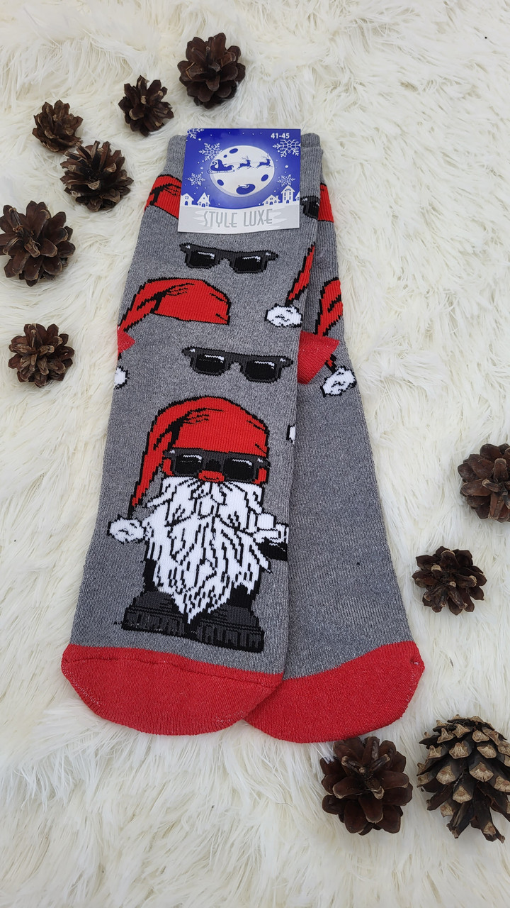 Чоловічі махрові шкарпетки з малюнком Гном- Санта, різні кольори 41-45