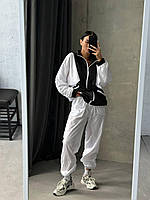 Комбинированная куртка-бомбер с подкладкой из спорт сетки Oversize S-L, чорний з білим рукавом