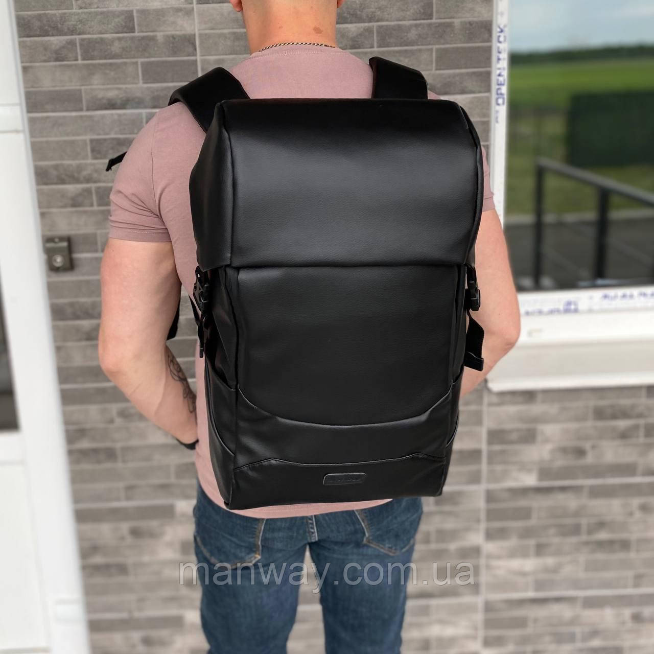 Чорний місткий рюкзак рол топ універсальний матова екошкіра Safe Bag