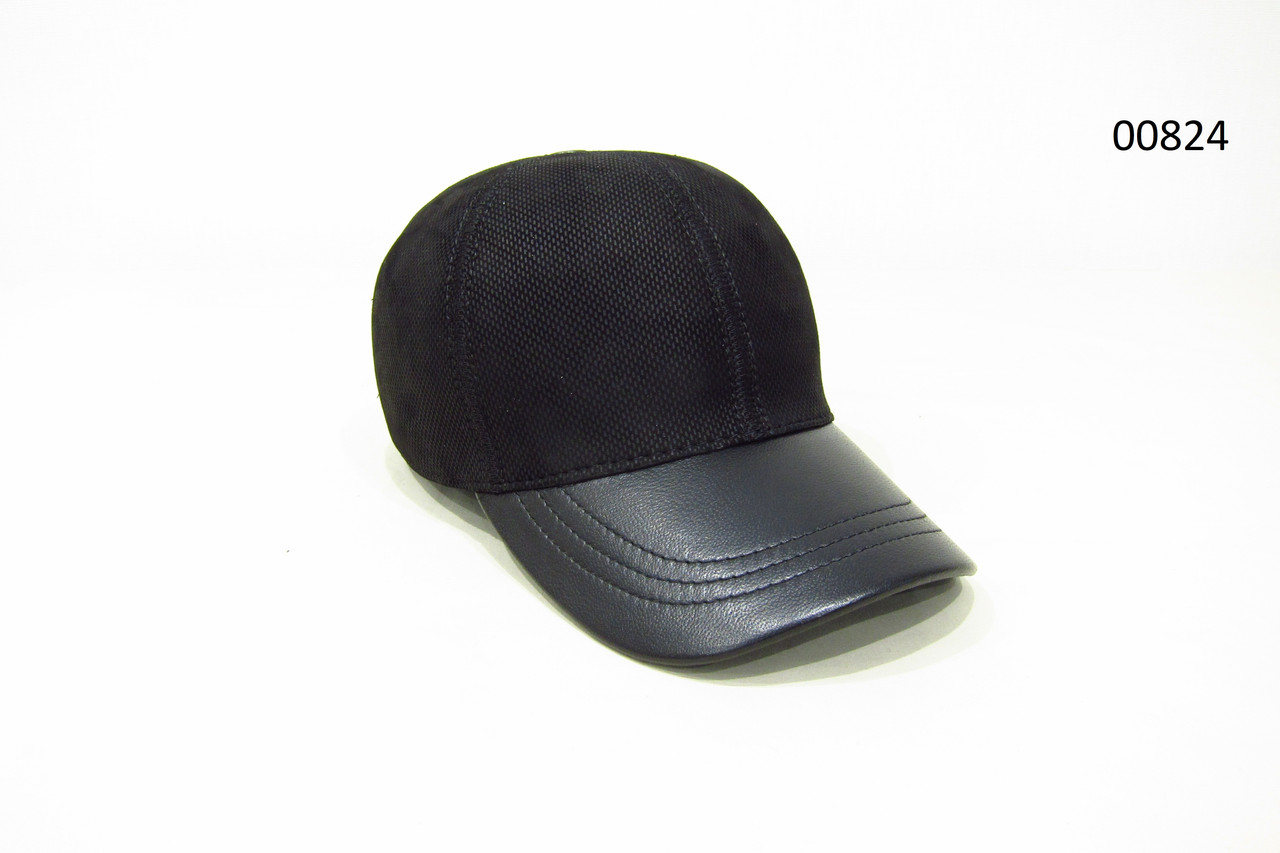 Чоловіча зимова бейсболка з натуральної шкіри чорна на натуральному хутрі DAVANI 00824, фото 1