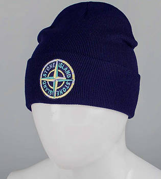 Шапка молодіжна з вишивкою Stone Island (m33), Т. Синій