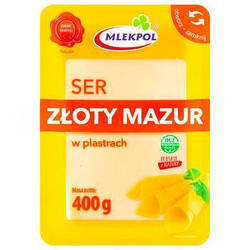 Упаковка 6 шт Сир Злотий Мазур Mlekpol нарізка 400г