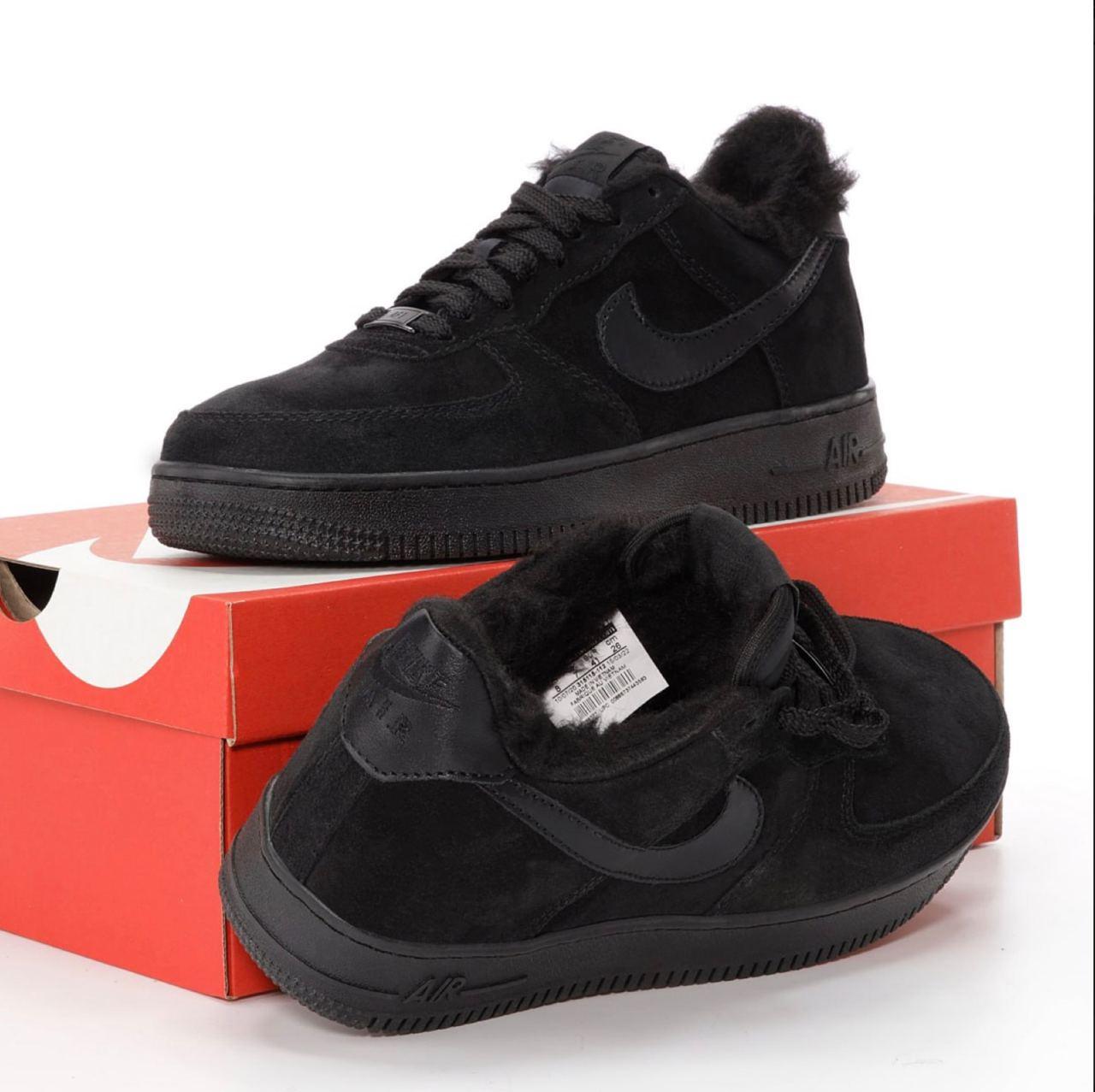 Кросівки чоловічі зимові Nike Air Force Winter Black Кросівки чоловічі Найк Аір Форс чорні з хутром